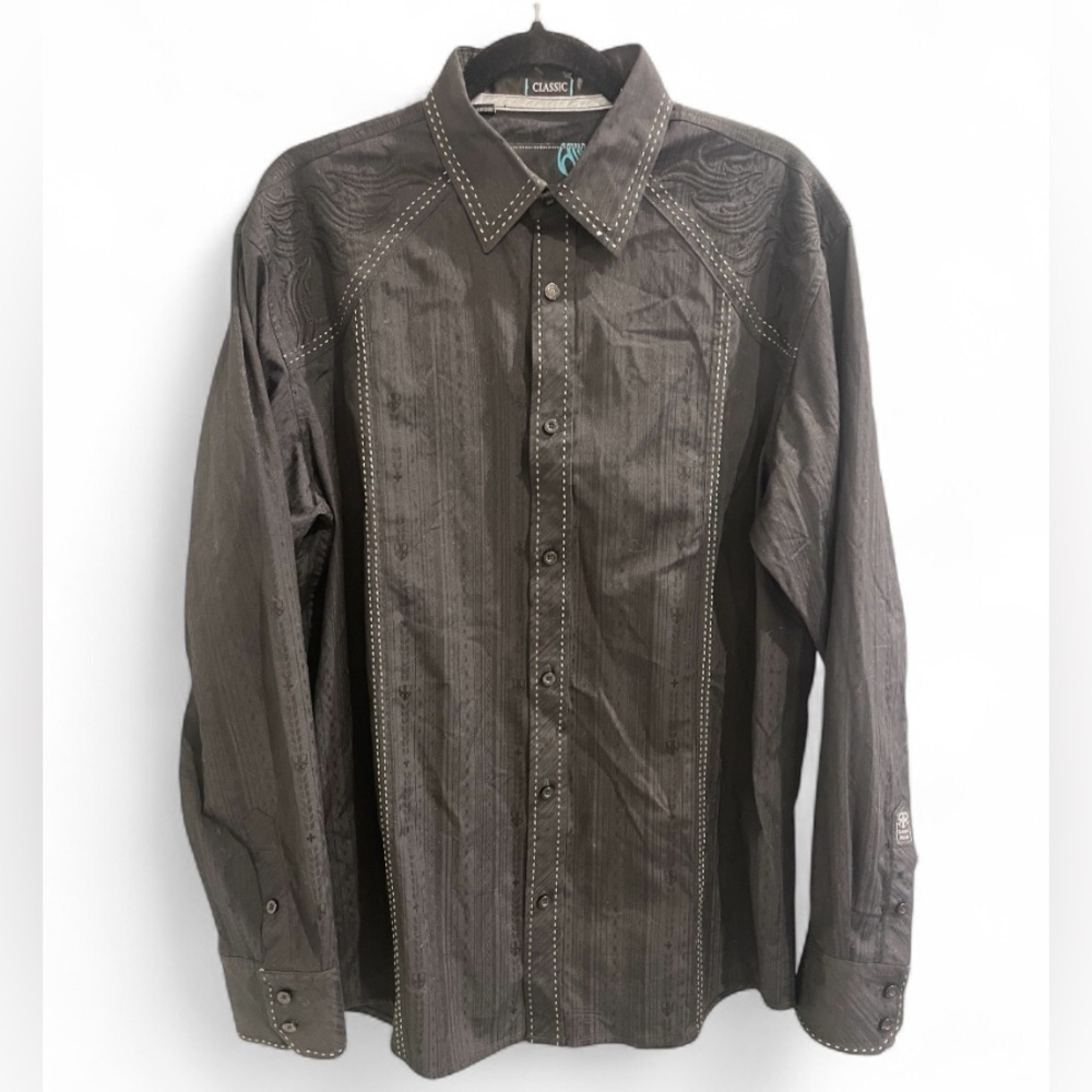 Roar Classic Men’s Embroidered Western Button-Down Shirt Size Large